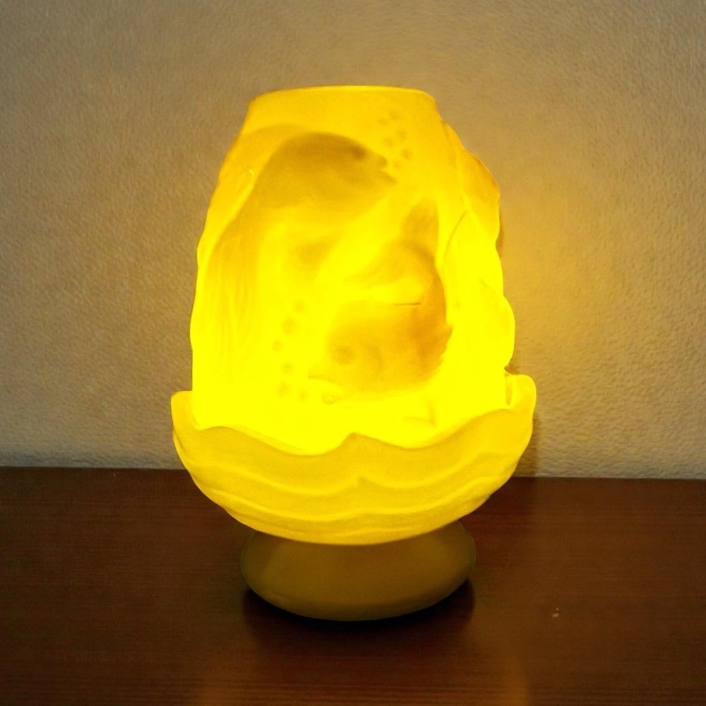 Fenton By WV Glass Atlantis Koi Fish Fairy Lamp Lmtd Ed Dandelion Yellow *GLOWS*